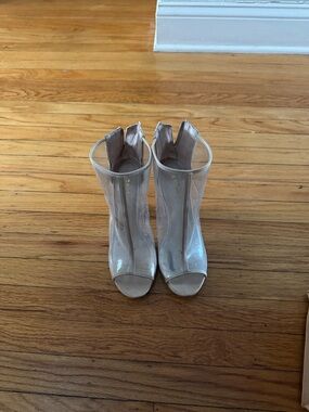 Women’s Beige Sheer Peep-Toe Booties - Brand: